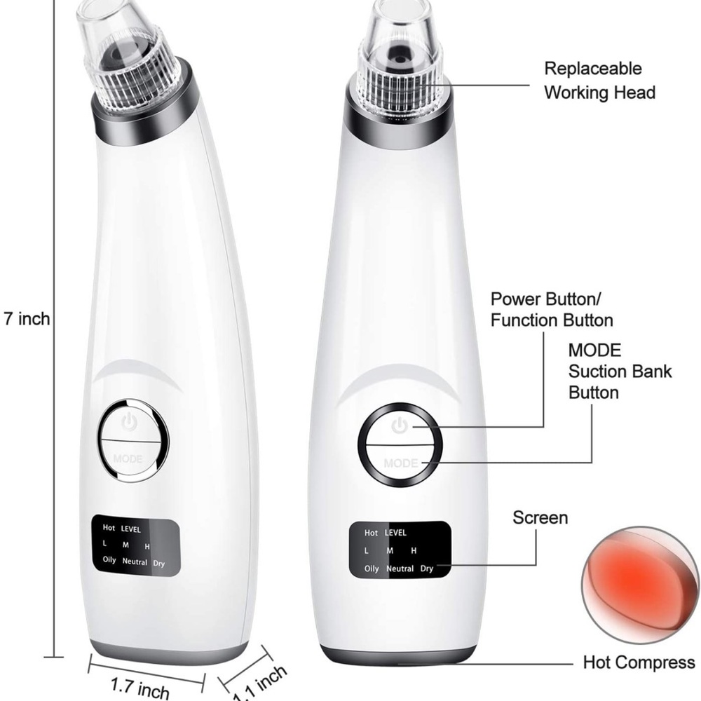 Blackhead Remover Pore Vacuum USB Rechargeable with 5 Suction Probes (White) - Picture 7 of 8